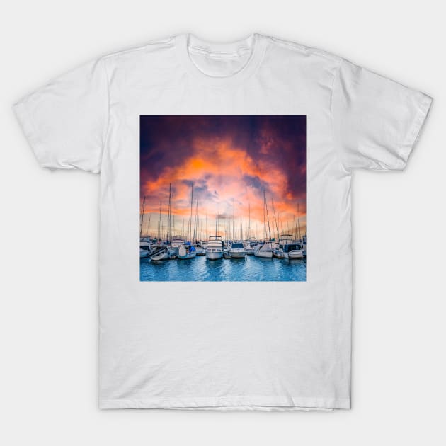 Australian Sailing - The Boat Harbour at Sunset T-Shirt by Custom Autos